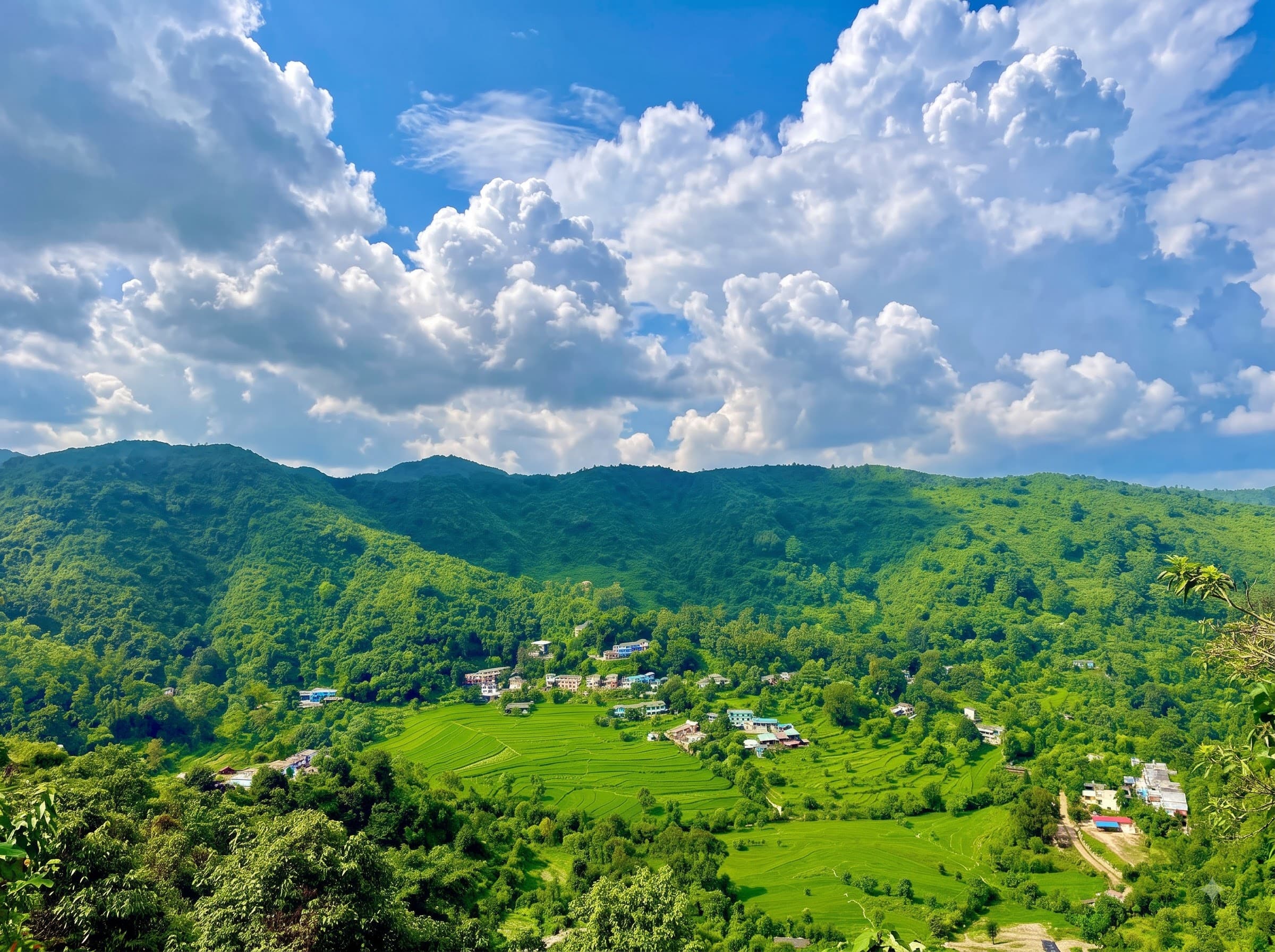 Cloudy scenic mountain landscape in Rishikesh
