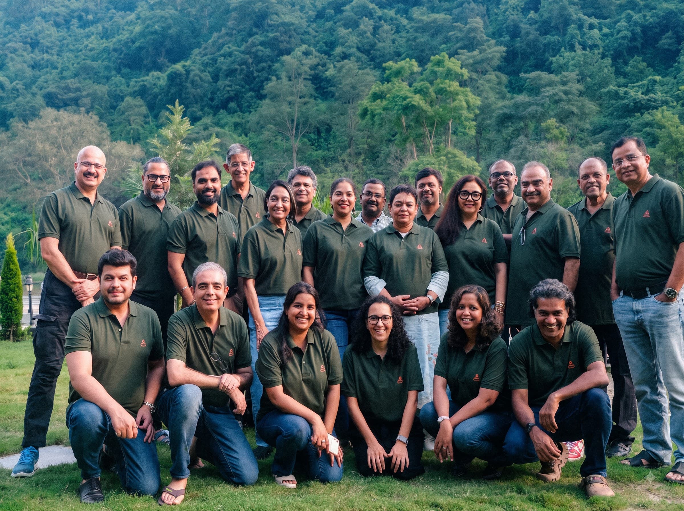 Community leaders connecting and walking together in nature